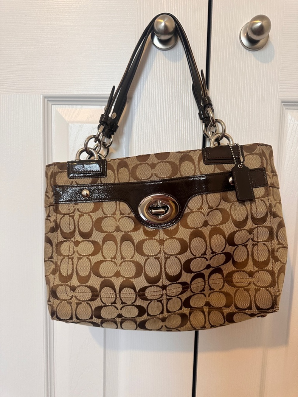 Coach Brown/Khaki Signature Shoulder Tote
